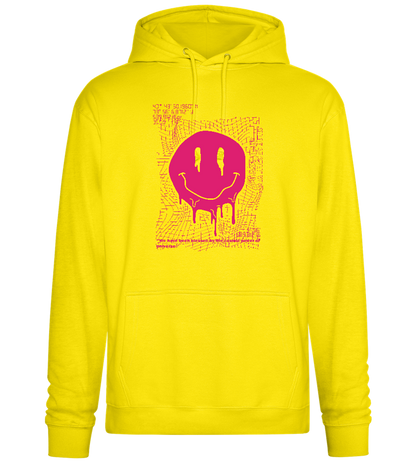 Glitched Pink Smiley Design - Premium Essential Unisex Hoodie_YELLOW_front