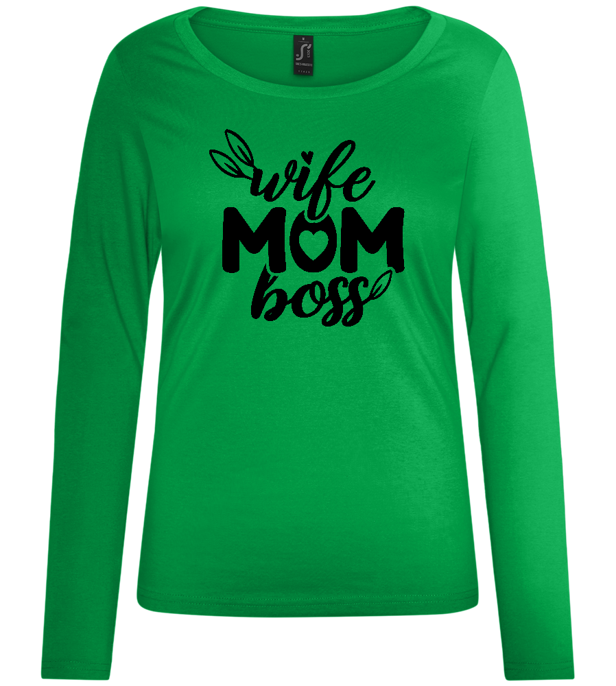 Wife Mom Boss Design - Comfort women's long sleeve t-shirt_MEADOW GREEN_front