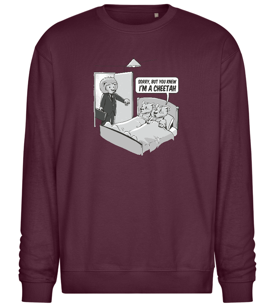 Cheetah in Trouble Design - Comfort Essential Unisex Sweater_BORDEAUX_front