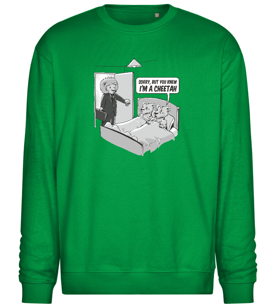 Cheetah in Trouble Design - Comfort Essential Unisex Sweater_MEADOW GREEN_front