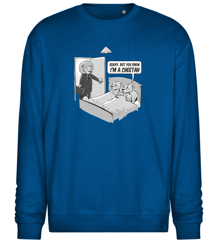 Cheetah in Trouble Design - Comfort Essential Unisex Sweater_ROYAL_front