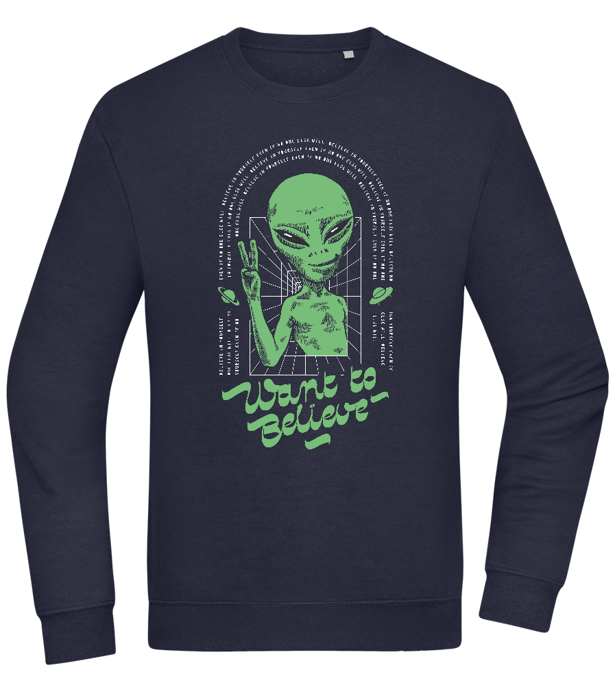 Want To Believe Alien Design - Comfort Essential Unisex Sweater_FRENCH NAVY_front