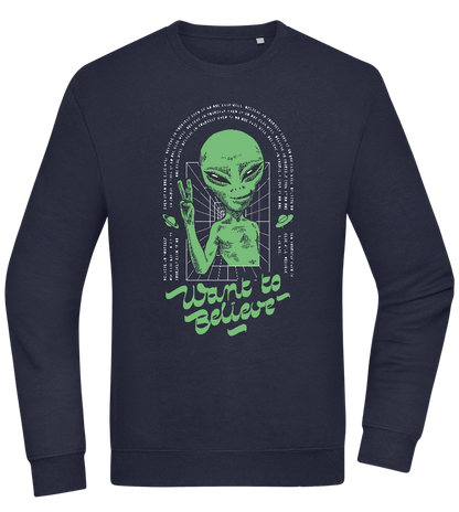 Want To Believe Alien Design - Comfort Essential Unisex Sweater_FRENCH NAVY_front