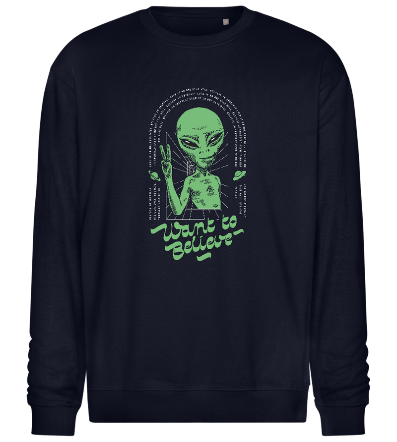 Want To Believe Alien Design - Comfort Essential Unisex Sweater_FRENCH NAVY_front