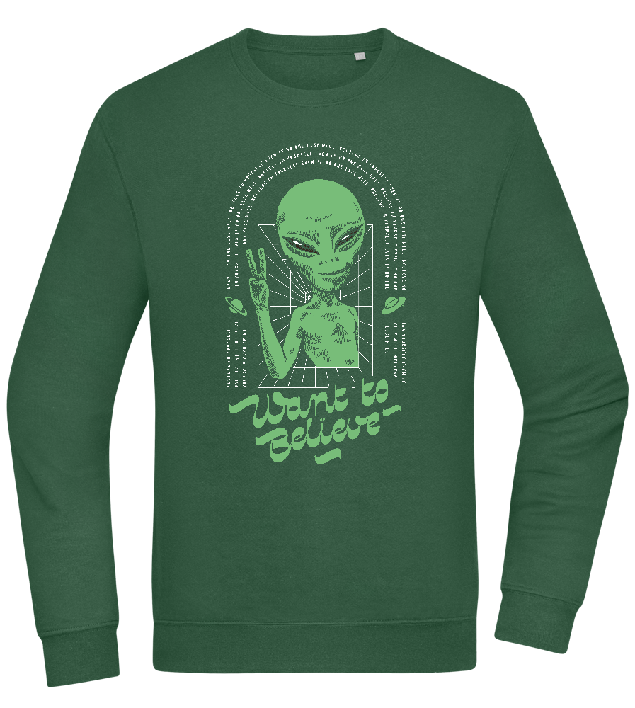 Want To Believe Alien Design - Comfort Essential Unisex Sweater_GREEN BOTTLE_front