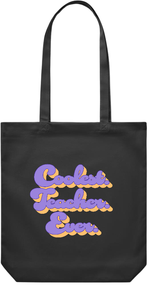 Coolest Teacher Ever Design - Premium Canvas colored cotton shopping bag_BLACK_front