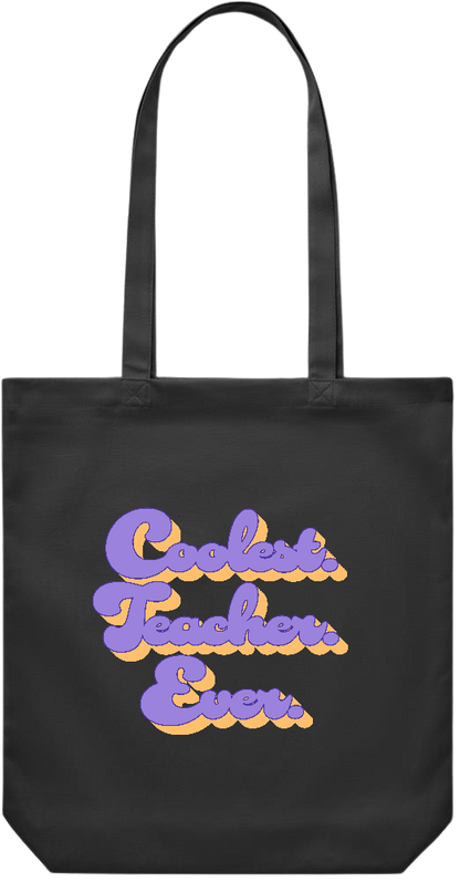 Coolest Teacher Ever Design - Premium Canvas colored cotton shopping bag_BLACK_front