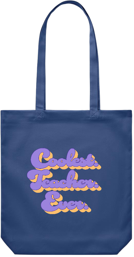 Coolest Teacher Ever Design - Premium Canvas colored cotton shopping bag_BLUE_front