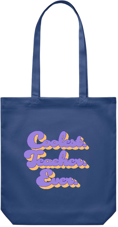 Coolest Teacher Ever Design - Premium Canvas colored cotton shopping bag_BLUE_front