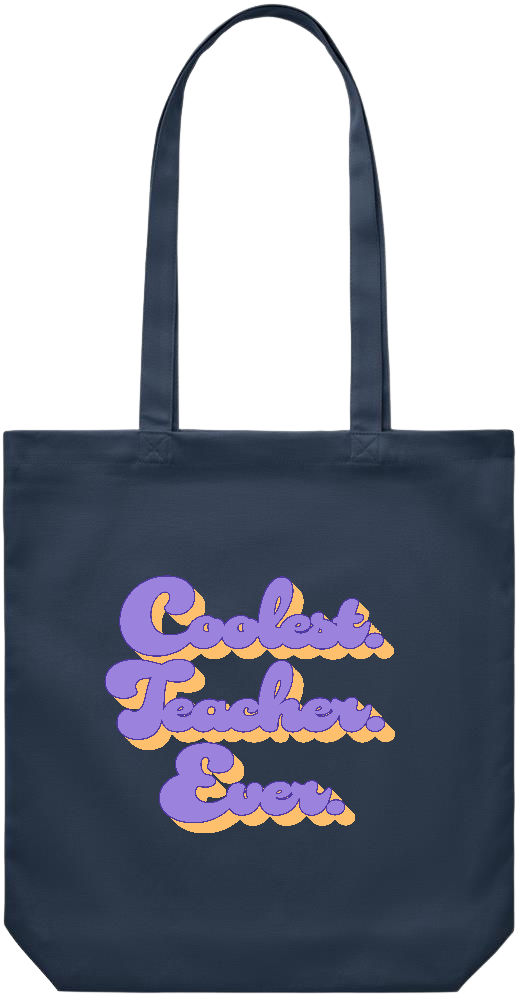 Coolest Teacher Ever Design - Premium Canvas colored cotton shopping bag_FRENCH NAVY_front