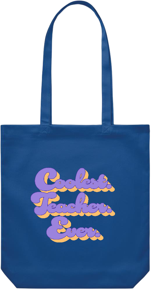 Coolest Teacher Ever Design - Premium Canvas colored cotton shopping bag_ROYAL BLUE_front