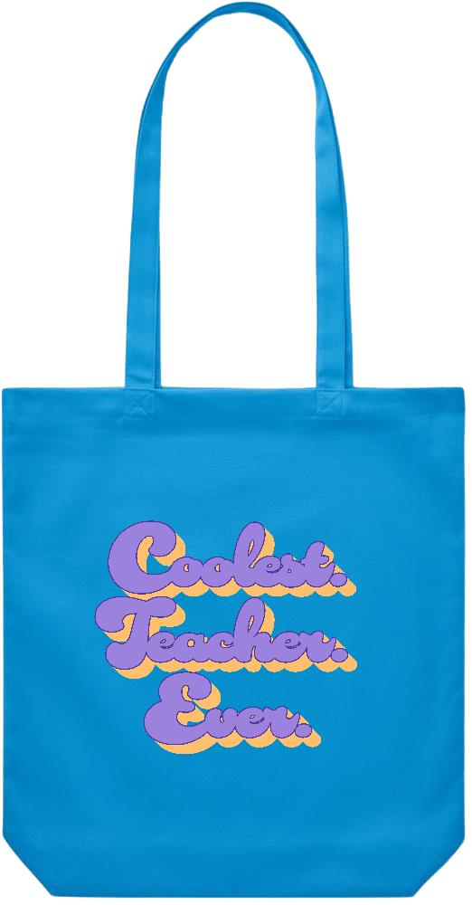 Coolest Teacher Ever Design - Premium Canvas colored cotton shopping bag_TURQUOISE_front