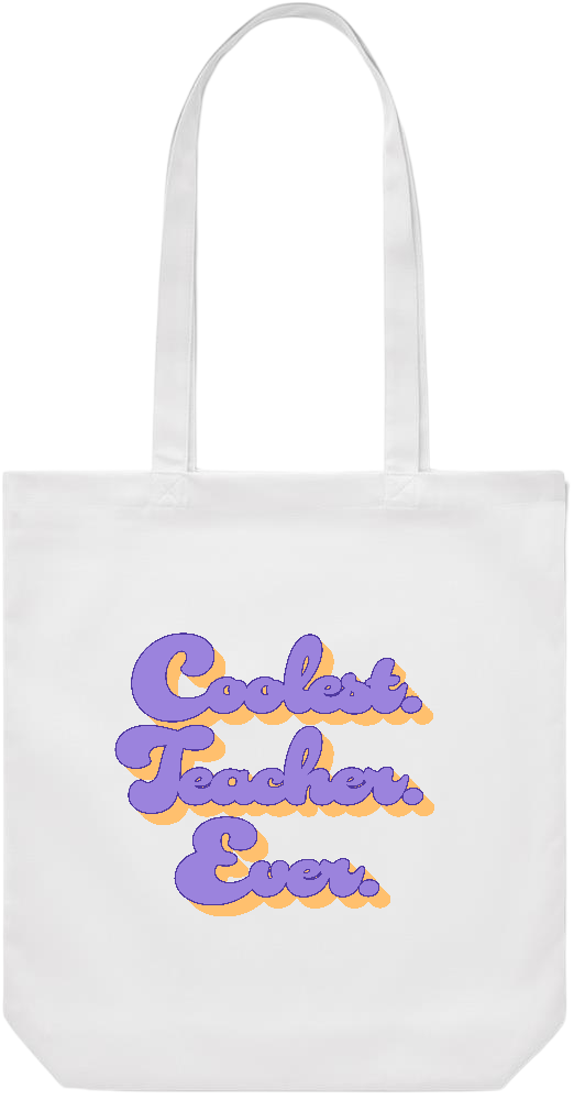 Coolest Teacher Ever Design - Premium Canvas colored cotton shopping bag_WHITE_front