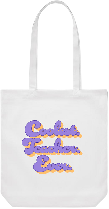 Coolest Teacher Ever Design - Premium Canvas colored cotton shopping bag_WHITE_front