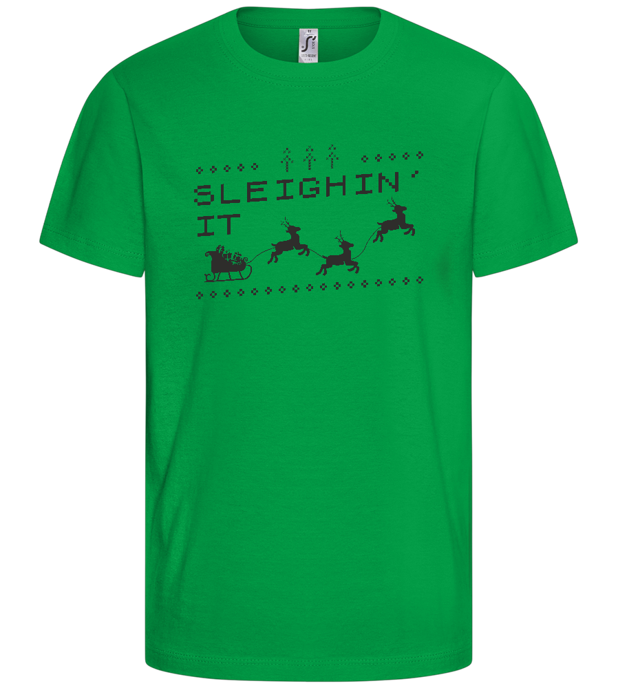 Sleighin' It Design - Basic kids t-shirt_MEADOW GREEN_front