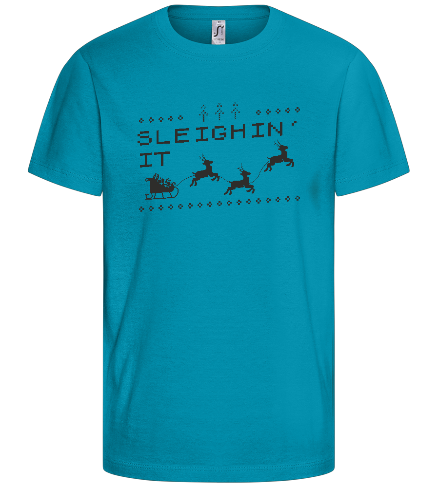 Sleighin' It Design - Basic kids t-shirt_TURQUOISE_front