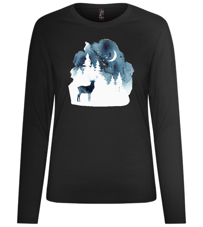 Watercolor Christmas Night Design - Premium Women´s long sleeve t-shirt_DEEP BLACK_front