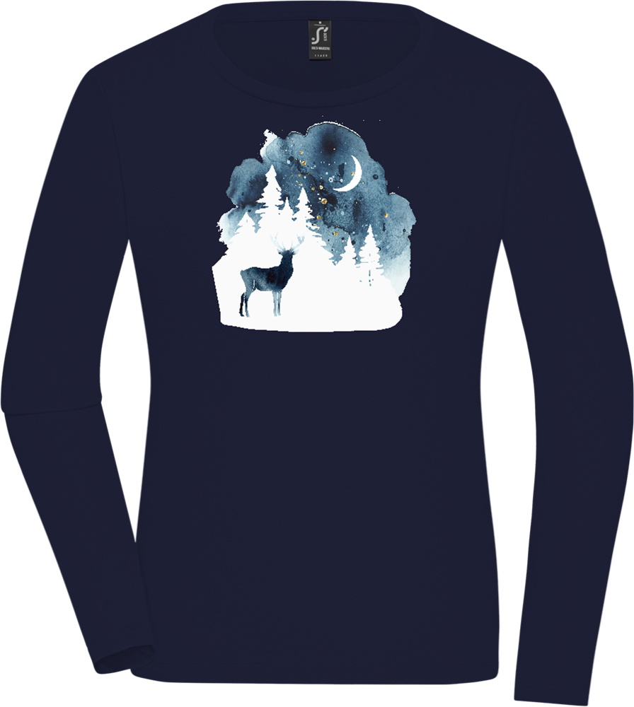 Watercolor Christmas Night Design - Premium Women´s long sleeve t-shirt_FRENCH NAVY_front