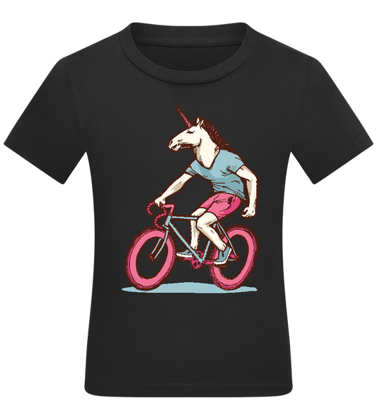 Unicorn On Bicycle Design - Comfort kids fitted t-shirt_DEEP BLACK_front