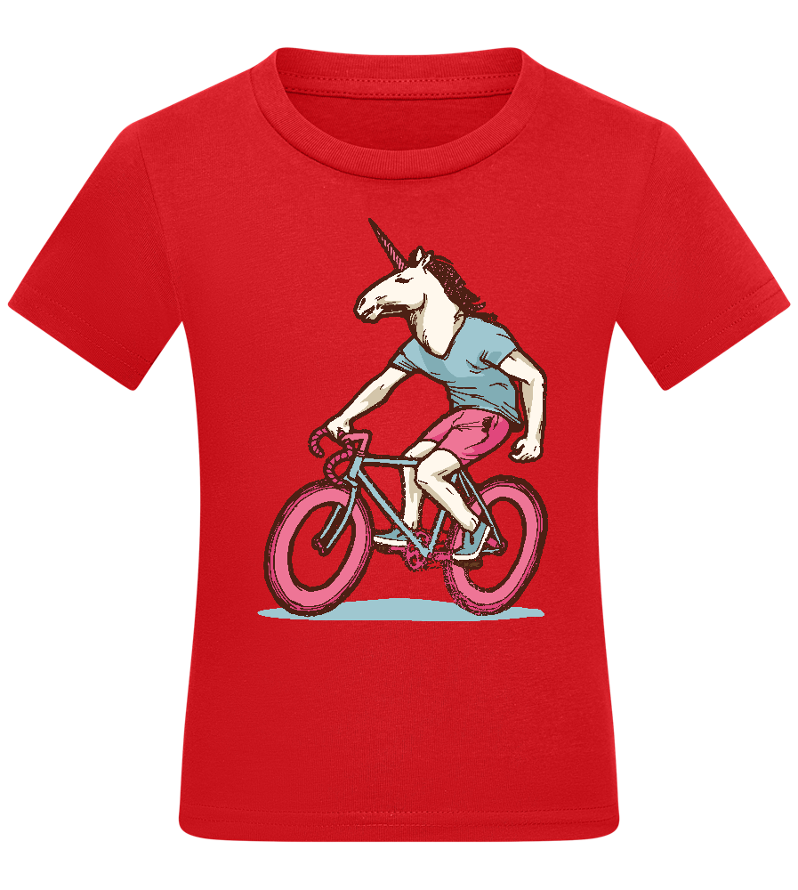 Unicorn On Bicycle Design - Comfort kids fitted t-shirt_RED_front