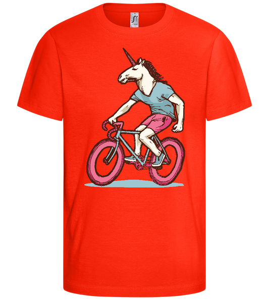 Unicorn On Bicycle Design - Comfort kids fitted t-shirt_RED_front