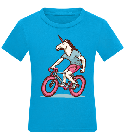 Unicorn On Bicycle Design - Comfort kids fitted t-shirt_TURQUOISE_front