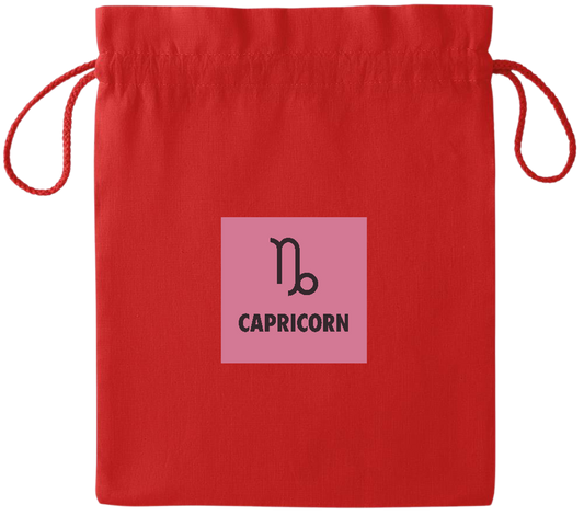 Zodiac Capricorn Design - Essential medium colored cotton drawstring bag_RED_front