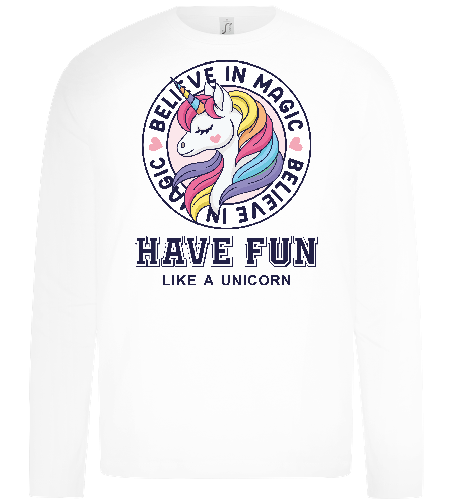 Believe in Magic Unicorn Design - Premium kids long sleeve t-shirt_WHITE_front