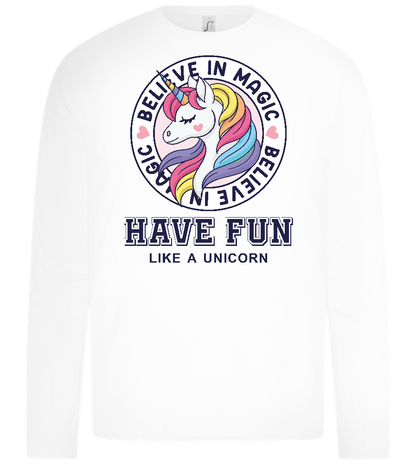 Believe in Magic Unicorn Design - Premium kids long sleeve t-shirt_WHITE_front