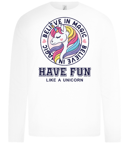 Believe in Magic Unicorn Design - Premium kids long sleeve t-shirt_WHITE_front