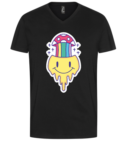 Rainbow Mushroom Smiley Design - Premium men's v-neck t-shirt_DEEP BLACK_front