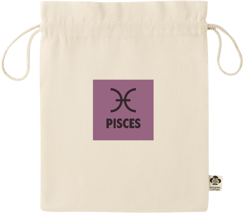 Zodiac Pisces Design - Essential medium organic drawcord gift bag_BEIGE_front