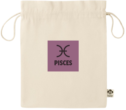 Zodiac Pisces Design - Essential medium organic drawcord gift bag_BEIGE_front