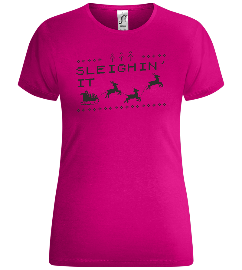 Sleighin' It Christmas Design - Comfort women's t-shirt_FUCHSIA_front