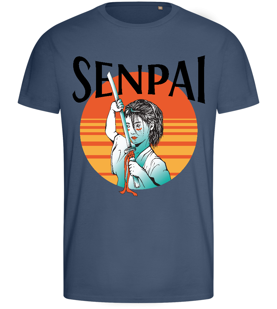 Sunset Senpai Design - Basic men's fitted t-shirt_DENIM_front