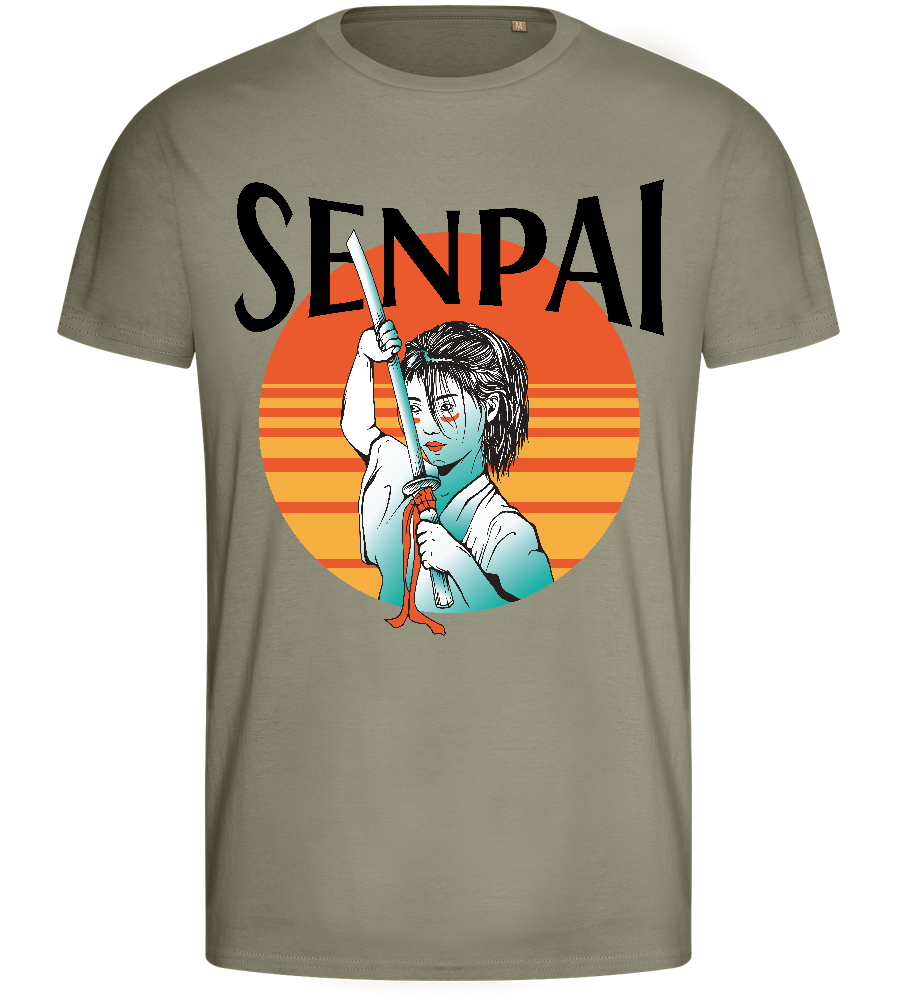 Sunset Senpai Design - Basic men's fitted t-shirt_KHAKI_front