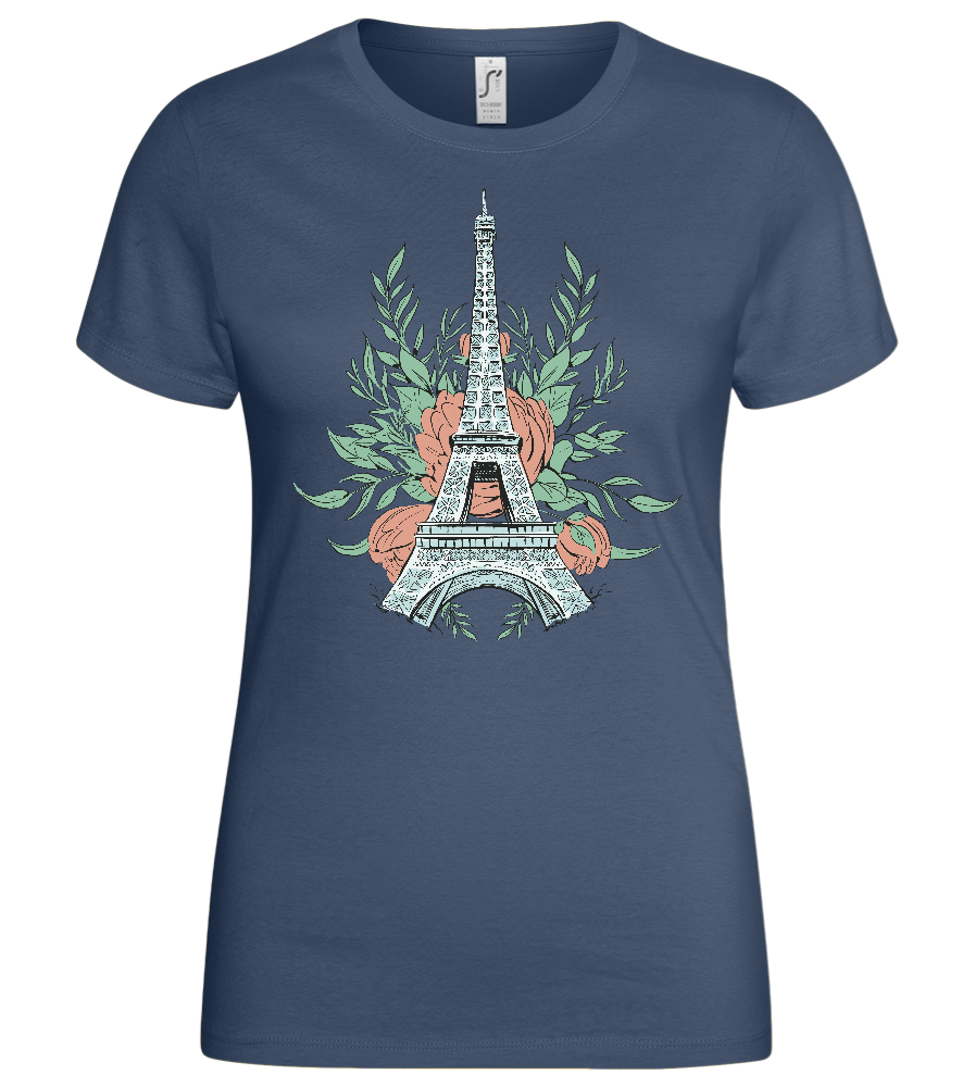 Blooming Eiffel Tower Design - Basic women's t-shirt_DENIM_front