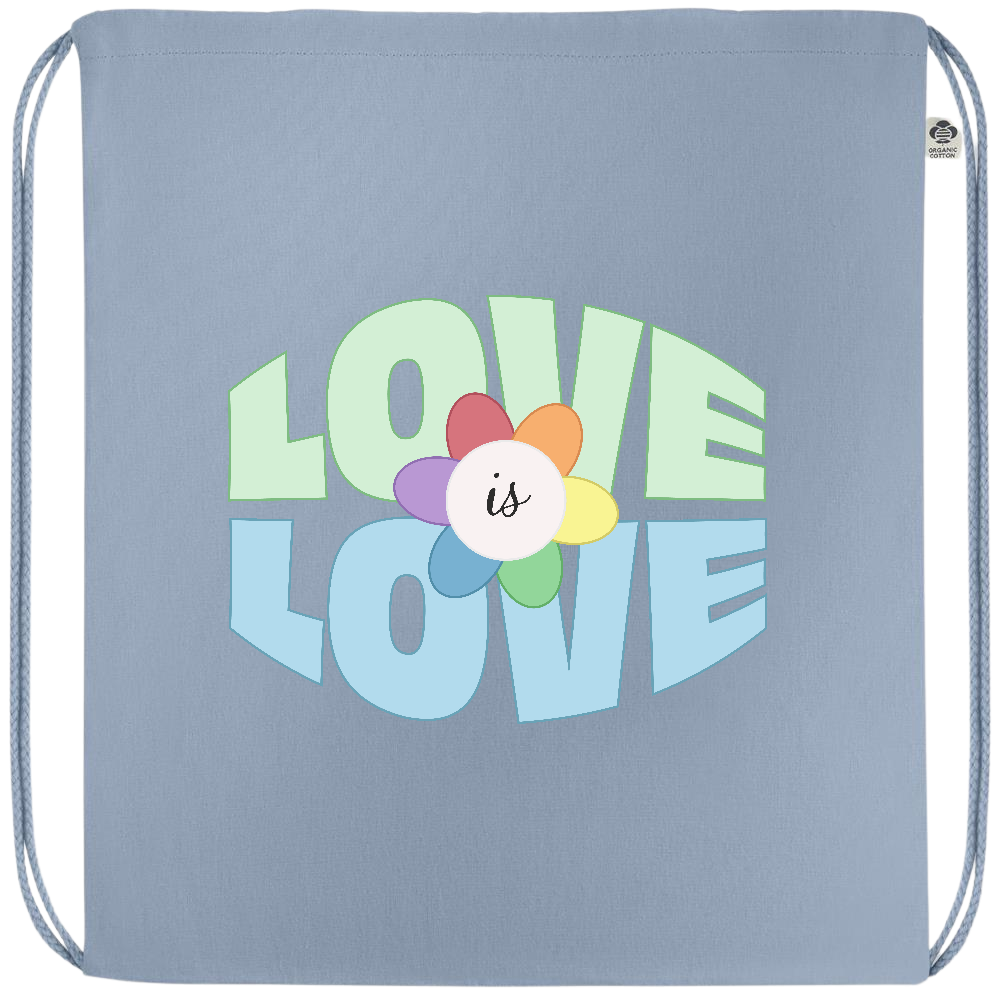 Love is Love Flower Design - Premium colored organic cotton drawstring bag_BABY BLUE_front