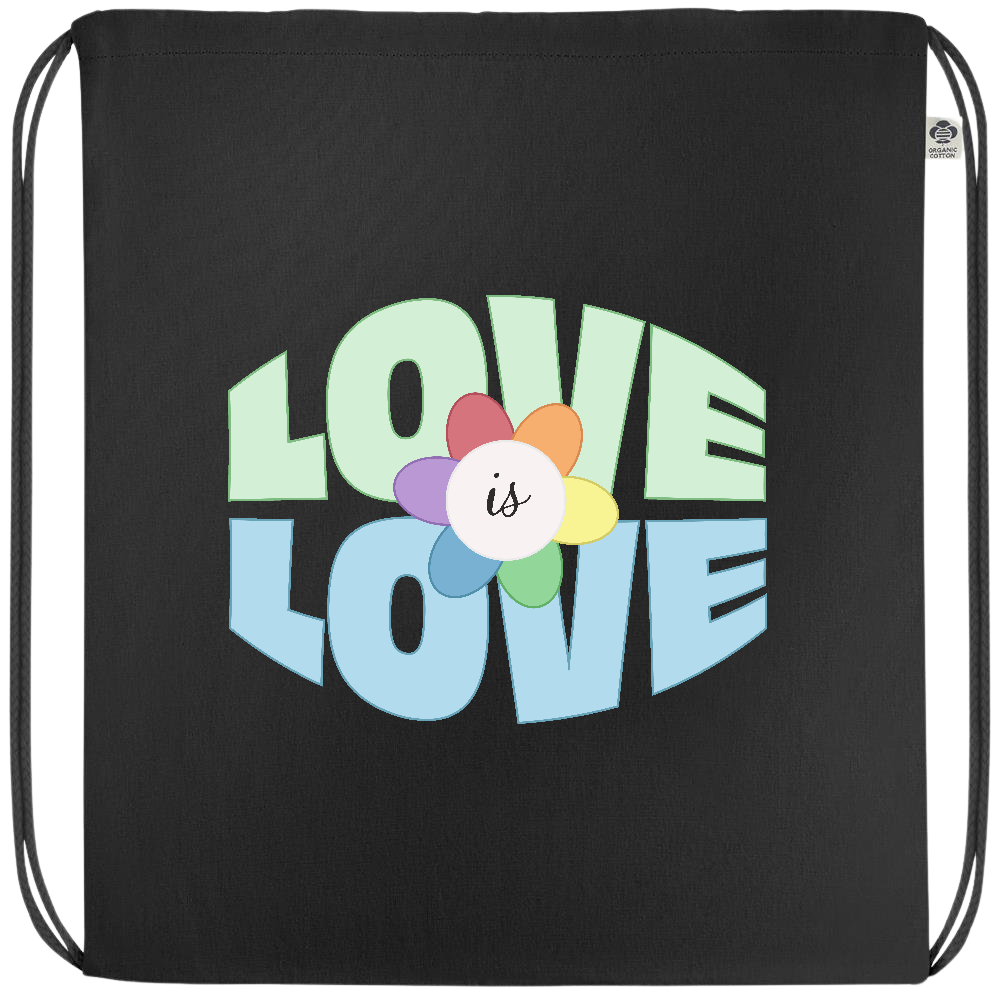 Love is Love Flower Design - Premium colored organic cotton drawstring bag_BLACK_front