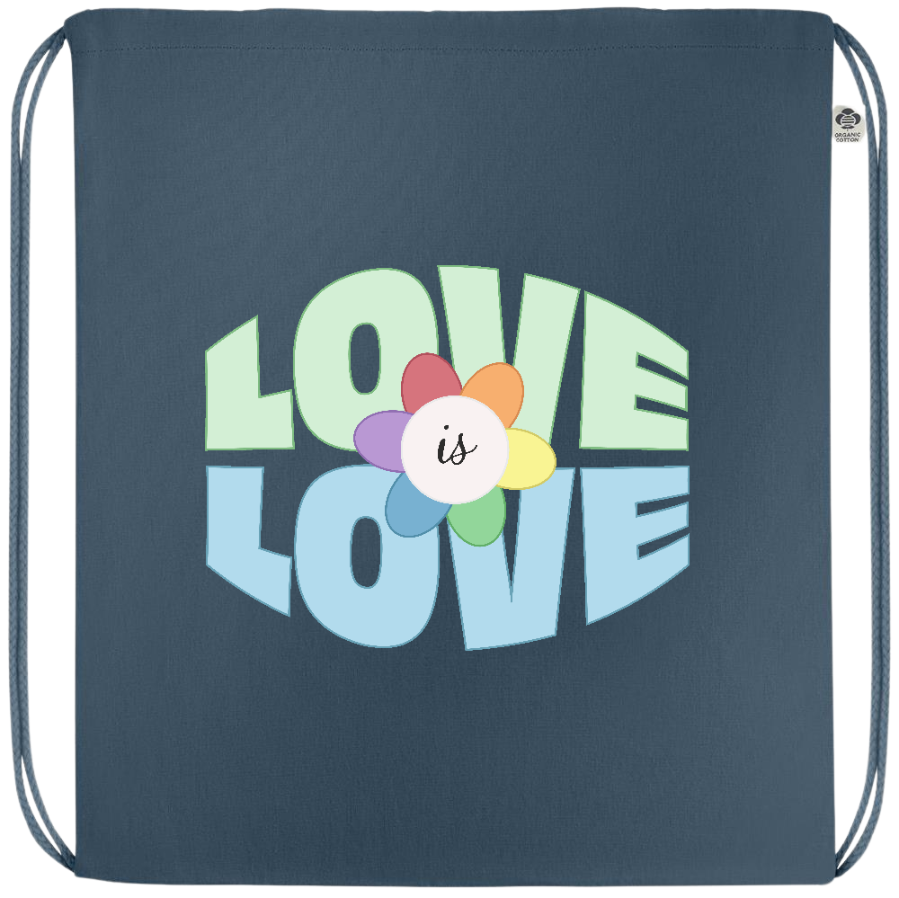 Love is Love Flower Design - Premium colored organic cotton drawstring bag_BLUE_front