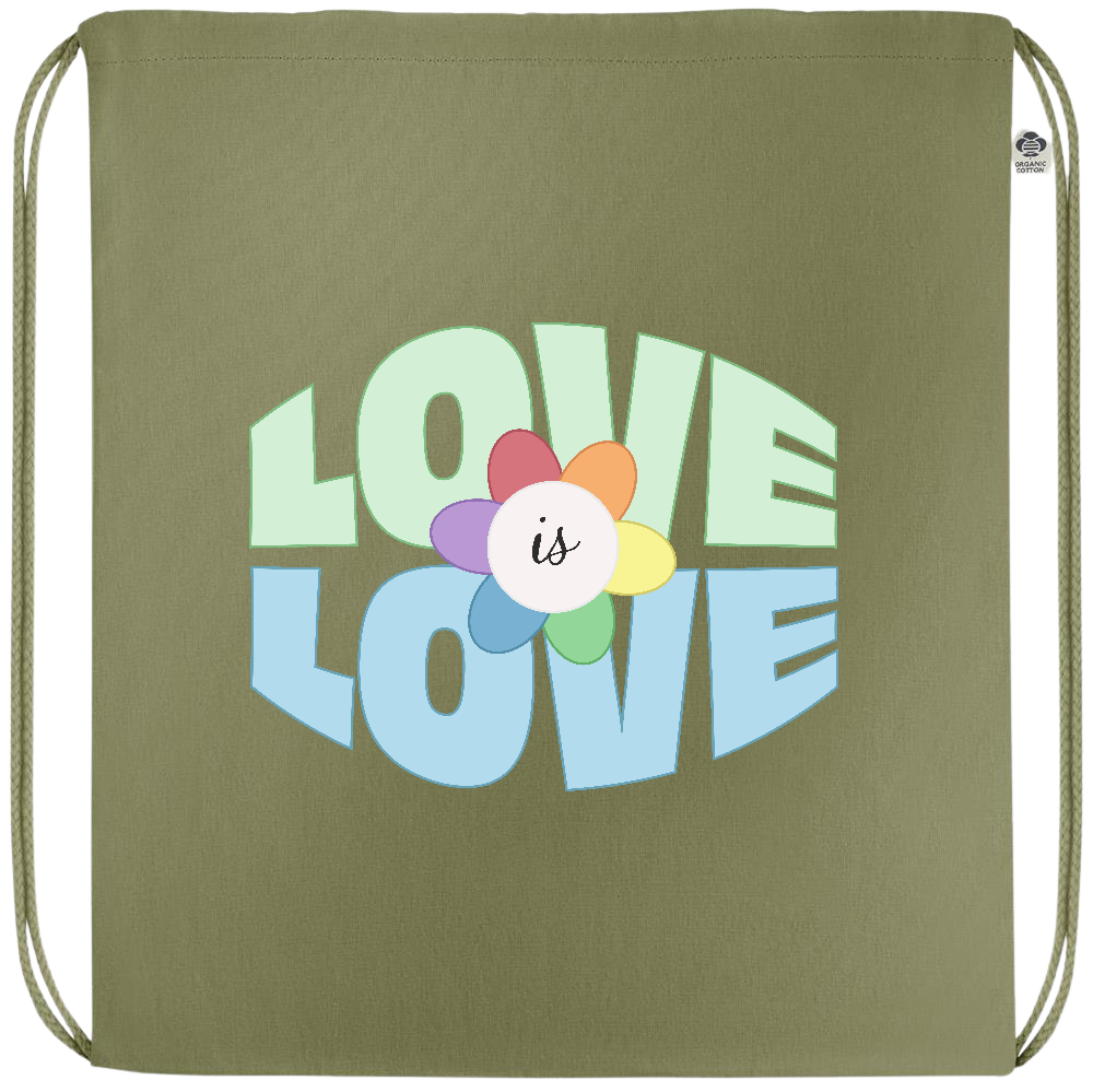 Love is Love Flower Design - Premium colored organic cotton drawstring bag_GREEN_front