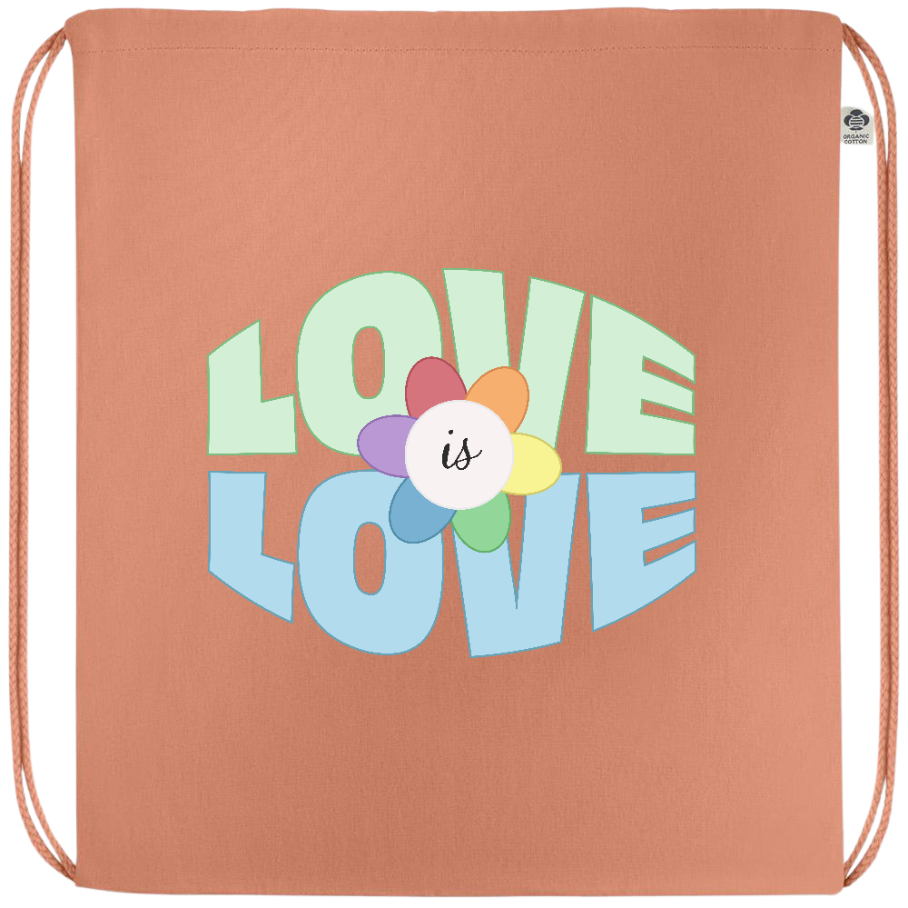 Love is Love Flower Design - Premium colored organic cotton drawstring bag_ORANGE_front