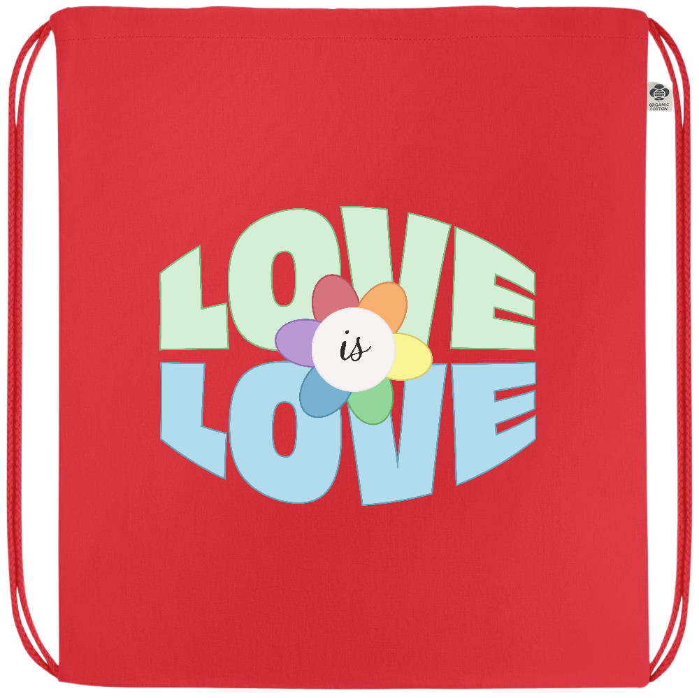 Love is Love Flower Design - Premium colored organic cotton drawstring bag_RED_front