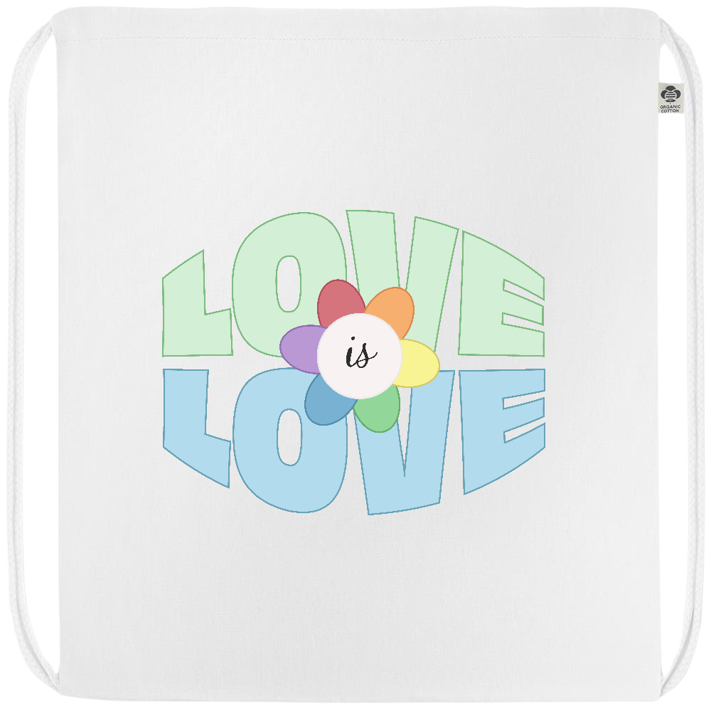 Love is Love Flower Design - Premium colored organic cotton drawstring bag_WHITE_front