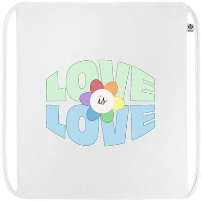 Love is Love Flower Design - Premium colored organic cotton drawstring bag_WHITE_front