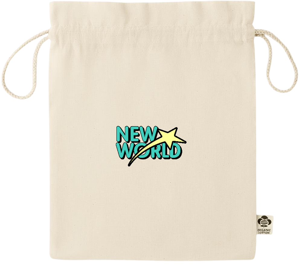 New World Design - Essential medium organic drawcord gift bag_BEIGE_front