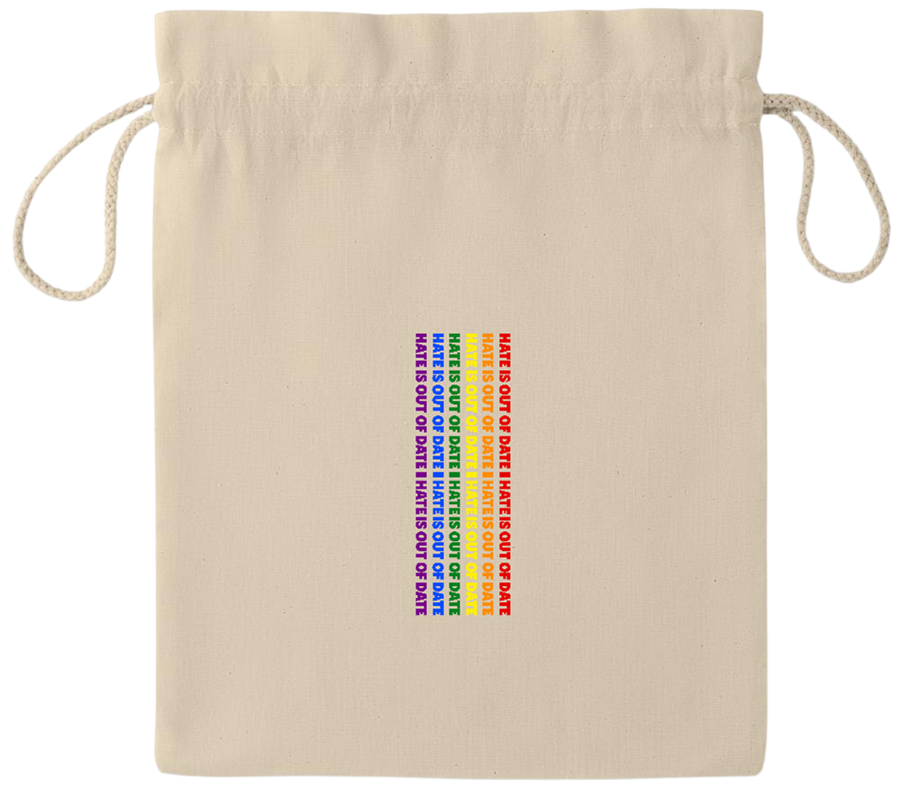 Hate is Out of Date Design - Essential medium drawcord gift bag_BEIGE_front