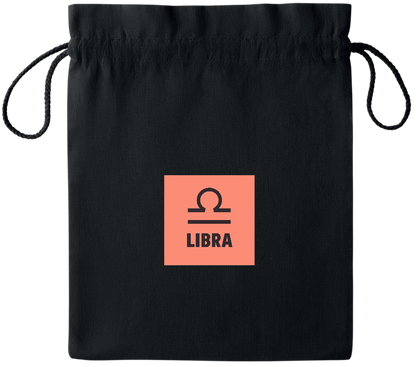 Zodiac Libra Design - Essential medium colored cotton drawstring bag_BLACK_front