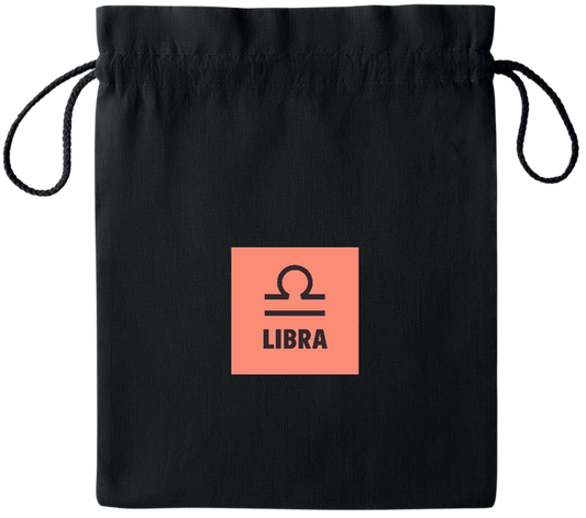 Zodiac Libra Design - Essential medium colored cotton drawstring bag_BLACK_front