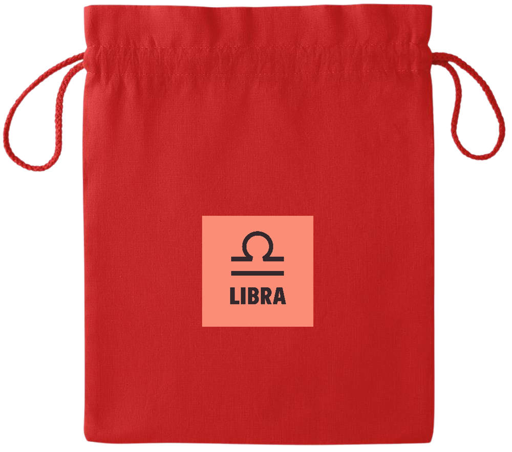 Zodiac Libra Design - Essential medium colored cotton drawstring bag_RED_front